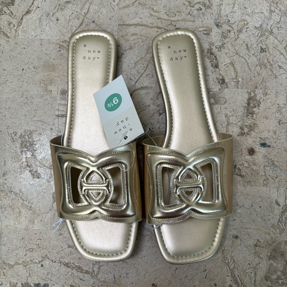 a new day Shoes - Metallic Gold Low Heel Slip On Sandal Deidra A New Day Size 9.5